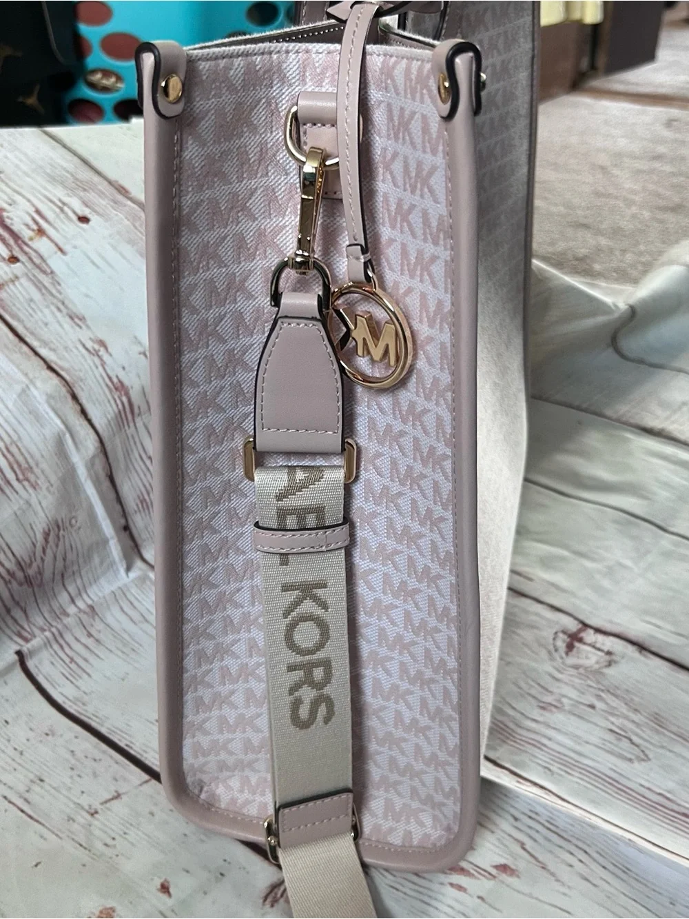 Michael Kors Large Signature Logo Tote with Branded Strap Blush Pink NWOT